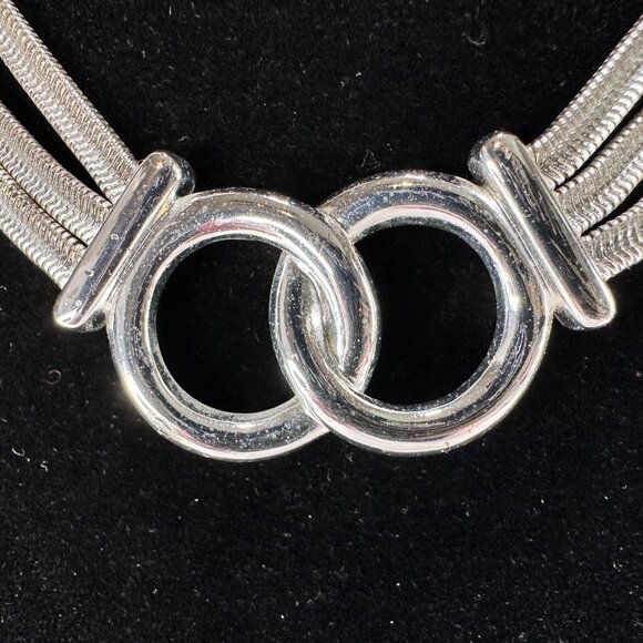 VTG NAPIER Necklace & Bracelet Set Silver Tone Interlocking Circles Snake Chain - Picture 4 of 14